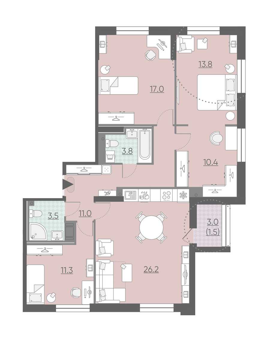 Трехкомнатная квартира в : площадь 98.5 м2 , этаж: 4 – купить в Санкт-Петербурге